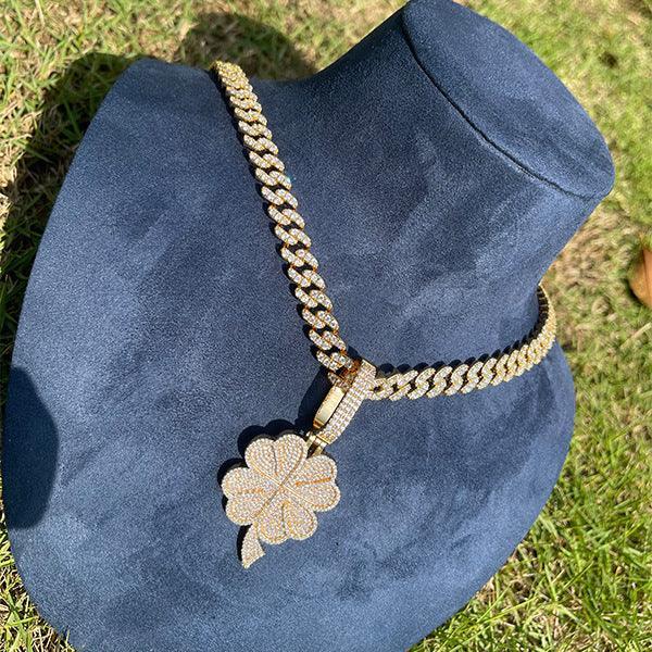 Iced Out Floral Petal Necklace | Men's & Women's Premium CZ Hip Hop Jewelry - CaratixJewelry