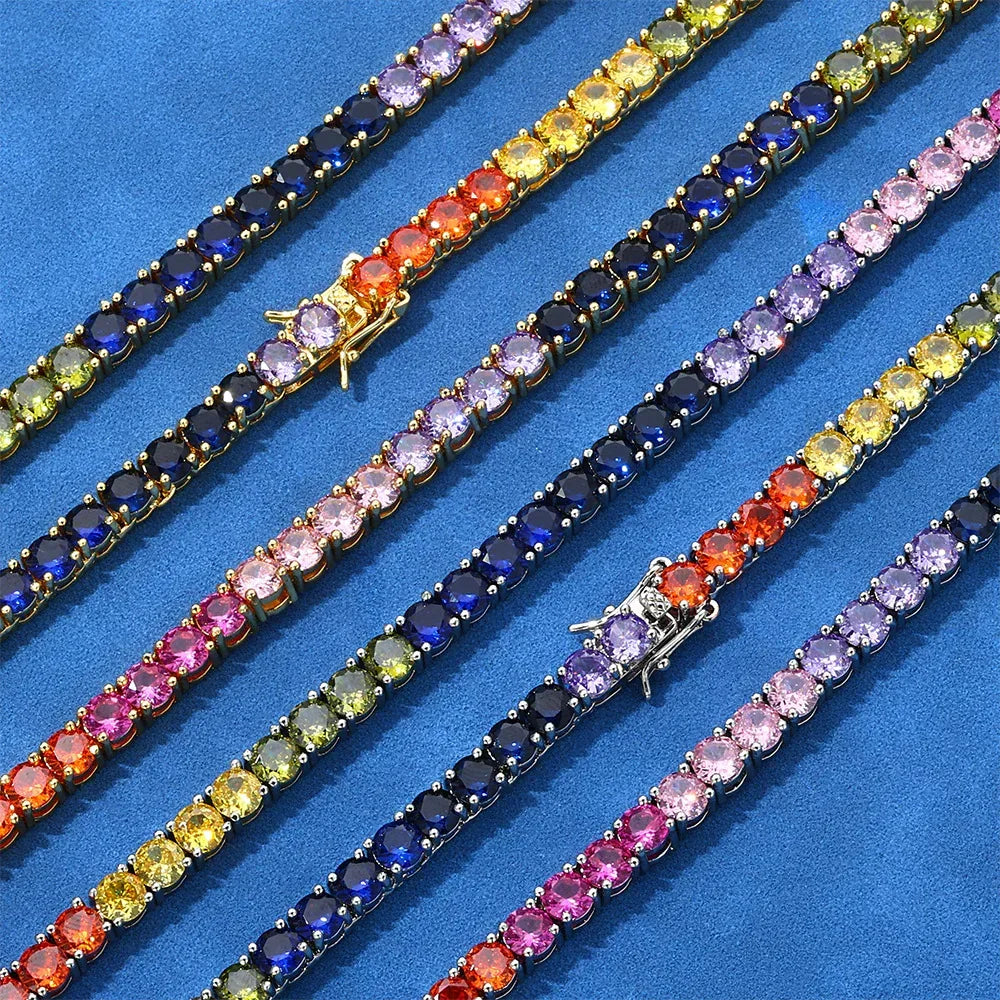 5mm Colorful Zircon Tennis Chain Necklace Hip Hop Bling | Caratix Jewelry - CaratixJewelry