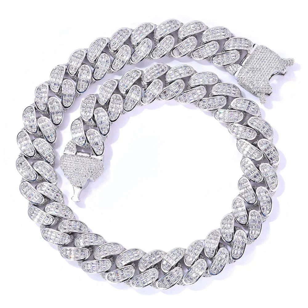 18mm Triple Row Cuban Chain Necklace with Square Zircon - CaratixJewelry