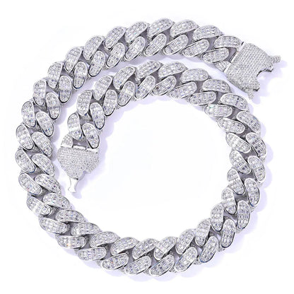 18mm Triple Row Cuban Chain Necklace with Square Zircon - CaratixJewelry