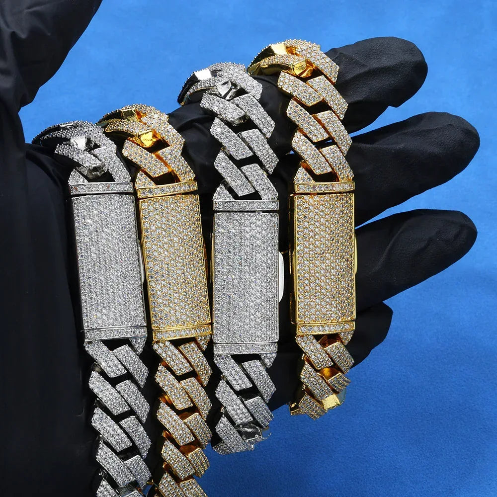 Triple-Row Moissanite -Cut Cuban Link Chain – Custom S925 Sterling Silver Iced-Out Hip Hop Men’s Streetwear Necklace - CaratixJewelry
