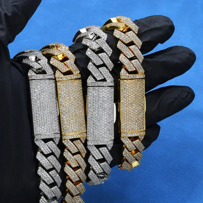Iced Out Cut Cuban Bracelet Triple Row Zircon Cuban Link Chain Style - CaratixJewelry