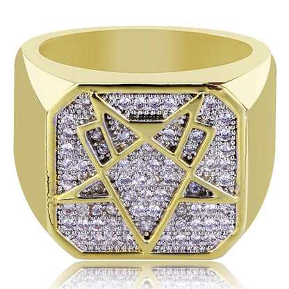 Men's Geometric Iced Out Ring | 18K Gold Plated Zirconia Band | Caratix