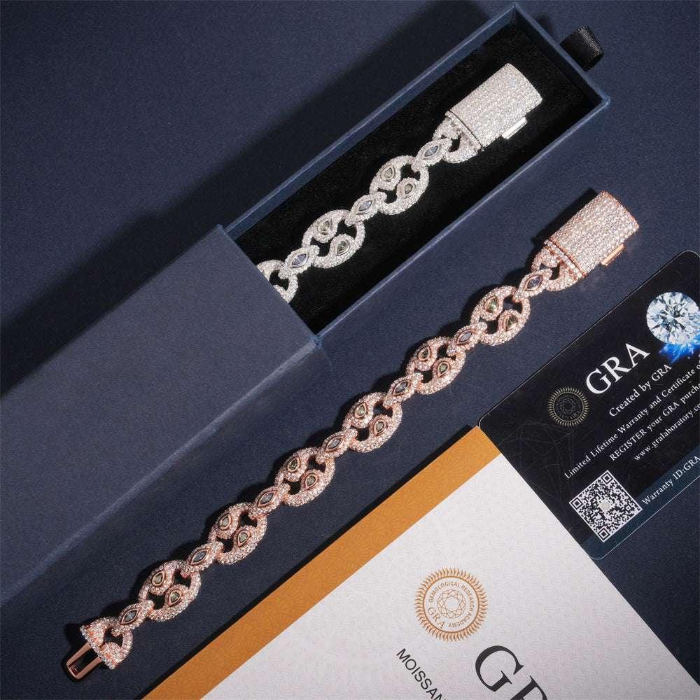 15mm Moissanite Eye Cuban Link Bracelet | S925 Silver Hip Hop Jewelry - CaratixJewelry