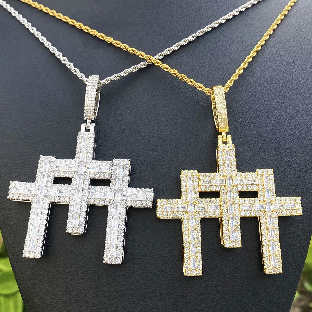 Iced Out 3-in-1 Triple Cross Pendant | Men's Super Combo Stacked Necklace - CaratixJewelry
