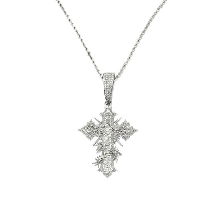 Women's Iced Out Thorned Gothic Cross Pendant | Hip Hop Spiky Cross Necklace | Genuine Copper CZ Jewelry | Street Luxe Bling | Caratix - CaratixJewelry