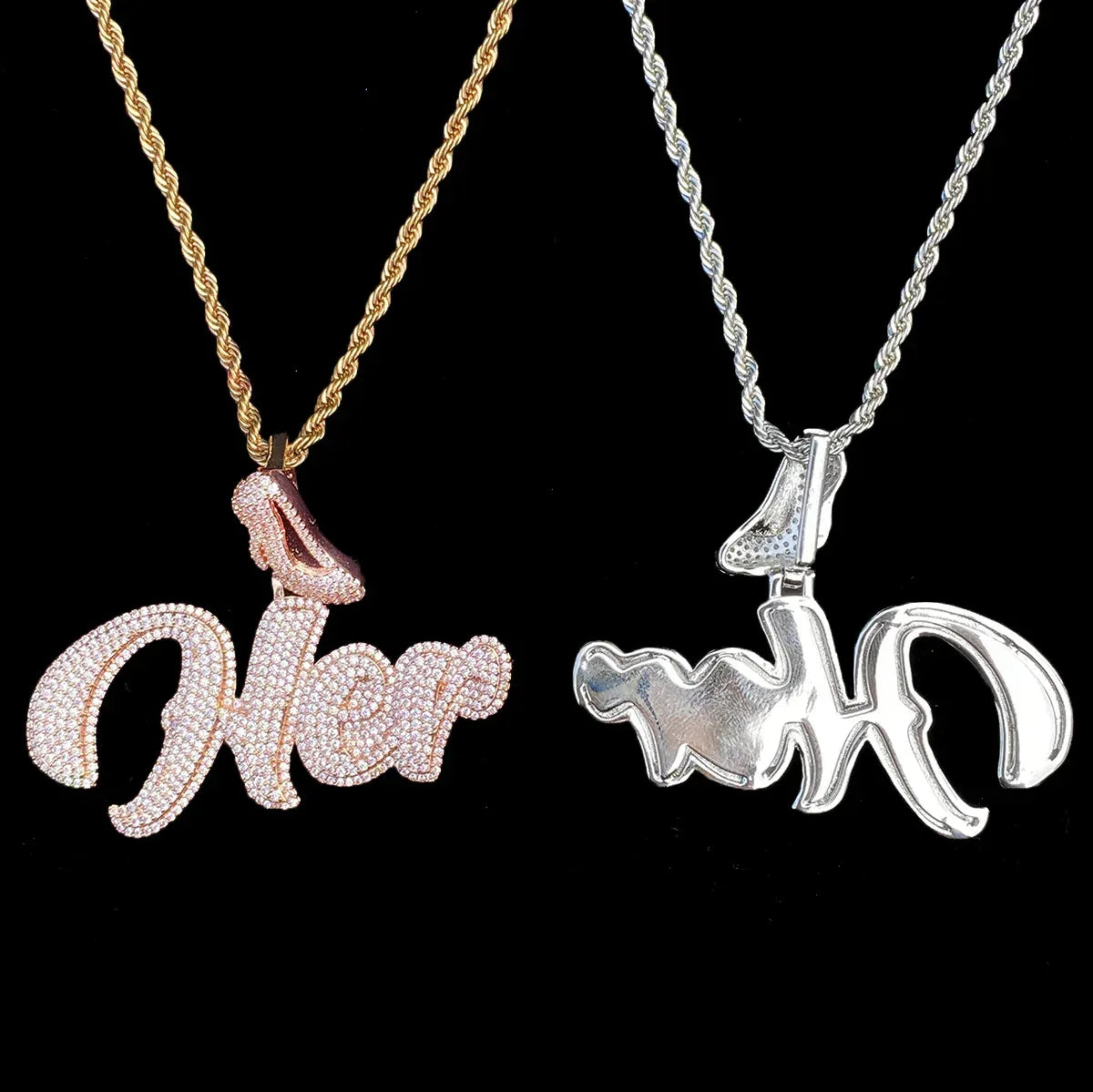 Iced Out "HER" Stiletto Letter Pendant | Women's Real Copper High Heel Necklace - CaratixJewelry
