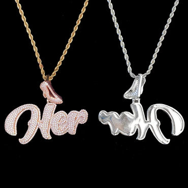 Iced Out "HER" Stiletto Letter Pendant | Women's Real Copper High Heel Necklace - CaratixJewelry