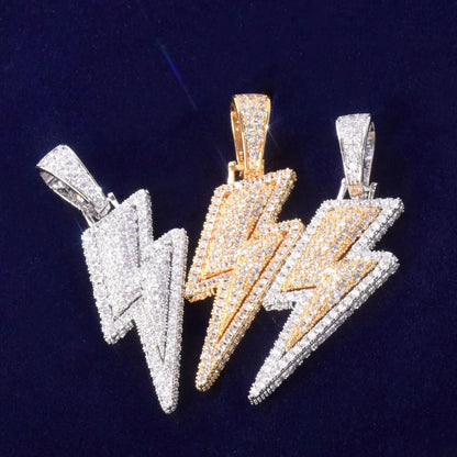 Iced Out Double Layer Lightning Bolt Pendant Flash Energy Bling | Caratix - CaratixJewelry