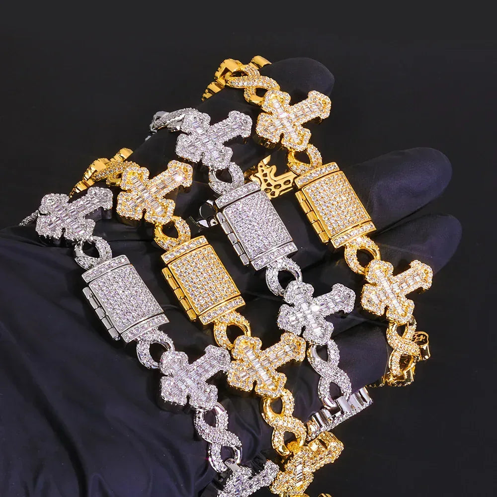 Custom 15mm Mixed Baguette Cross Necklace | Infinity 8-Link Rapper Iced Out Chain | Caratix - CaratixJewelry