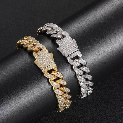 12mm Double Row Zircon Cuban Chain Bracelet - CaratixJewelry