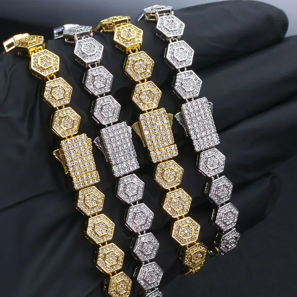 Custom 8.5mm Hexagon Geometric Baguette Chain | Unique Gold Chain for Rapper | Caratix - CaratixJewelry