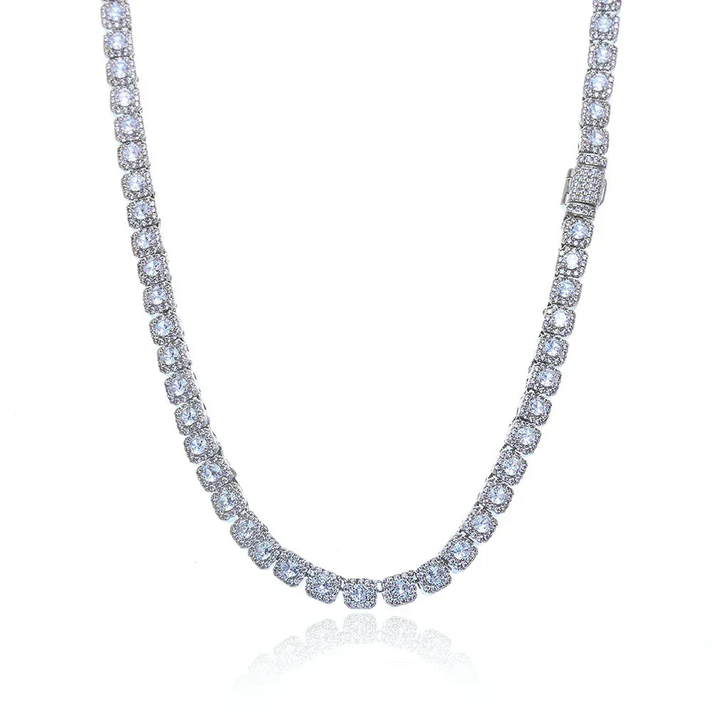 Custom 5mm S925 Silver Baguette Necklace | Flip-Clasp Hip Hop Bling for Women | Caratix - CaratixJewelry