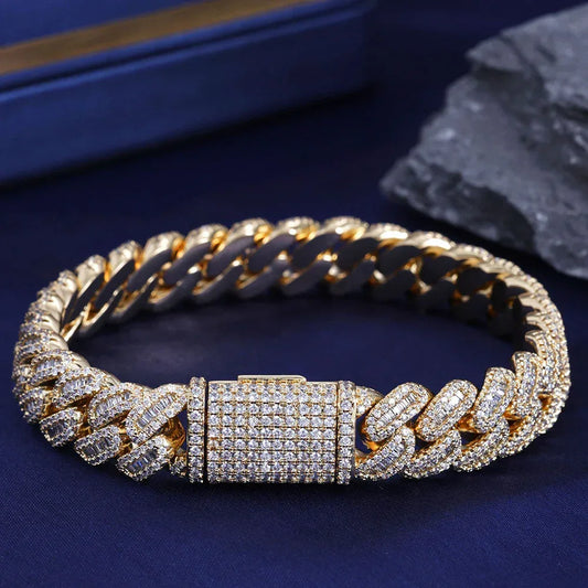 12mm Iced Out Cuban Bracelet T-Cut Zircon Gold Chain Rapper Style - CaratixJewelry