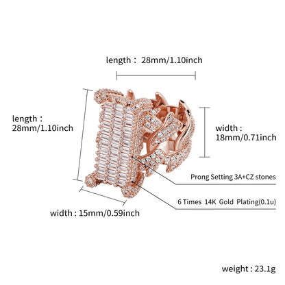 Iced Out Cuban Link Ring | Rectangular Zirconia Men's Band | Caratix