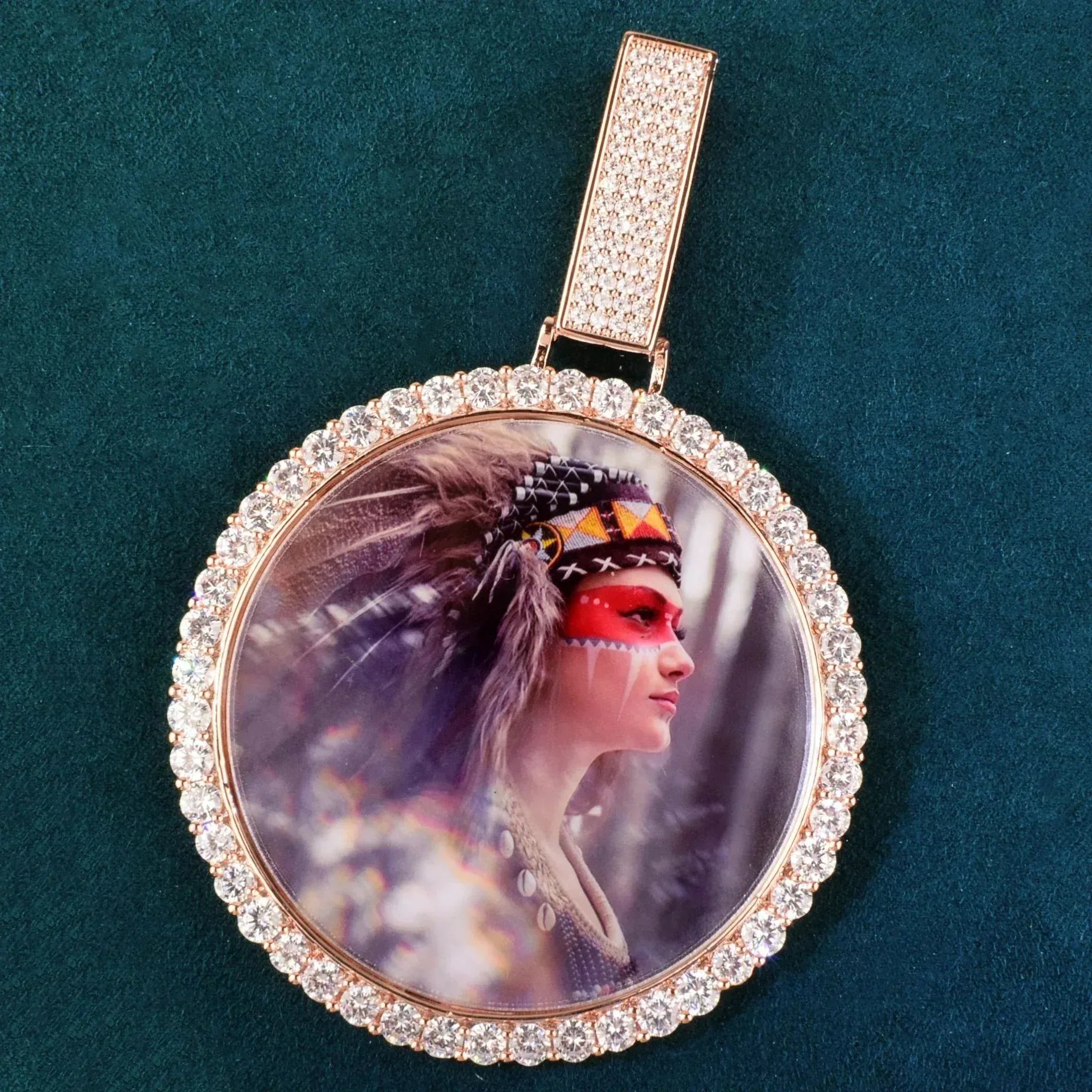 Large Round Epoxy Photo Pendant | Solid CZ Iced Out DIY Custom Hip Hop Necklace - CaratixJewelry