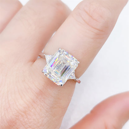 2026 Summer New S925 Silver 5ct Emerald Cut Moissanite Ring | Massive 9x11mm D VVS1 | Caratix