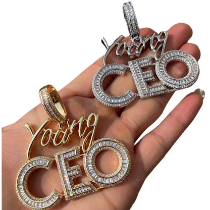 Iced Out "Young CEO" Letter Pendant | Men's Real Copper CZ Necklace - CaratixJewelry