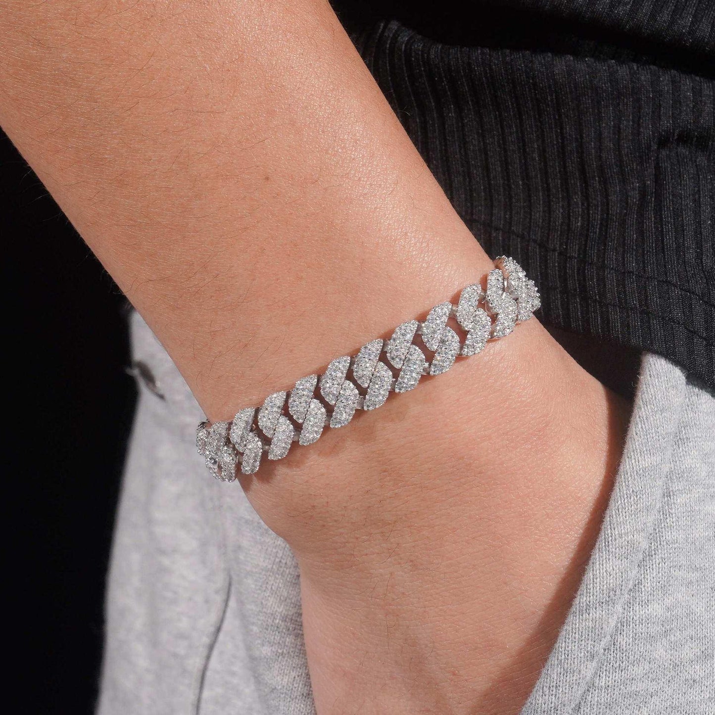 10mm Moissanite Crescent Cuban Link Necklace | S925 Silver Men’s Hip Hop Chain - CaratixJewelry