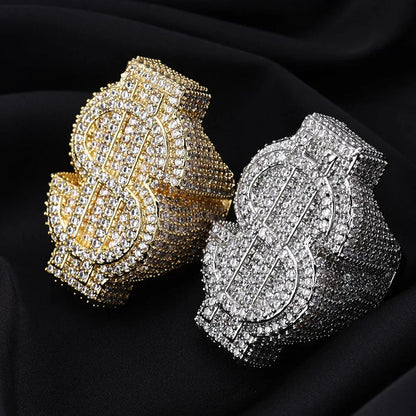 Dollar Sign Zircon Ring for Men | Trendy Hip Hop Jewelry | Full s | Caratix Jewelry - CaratixJewelry