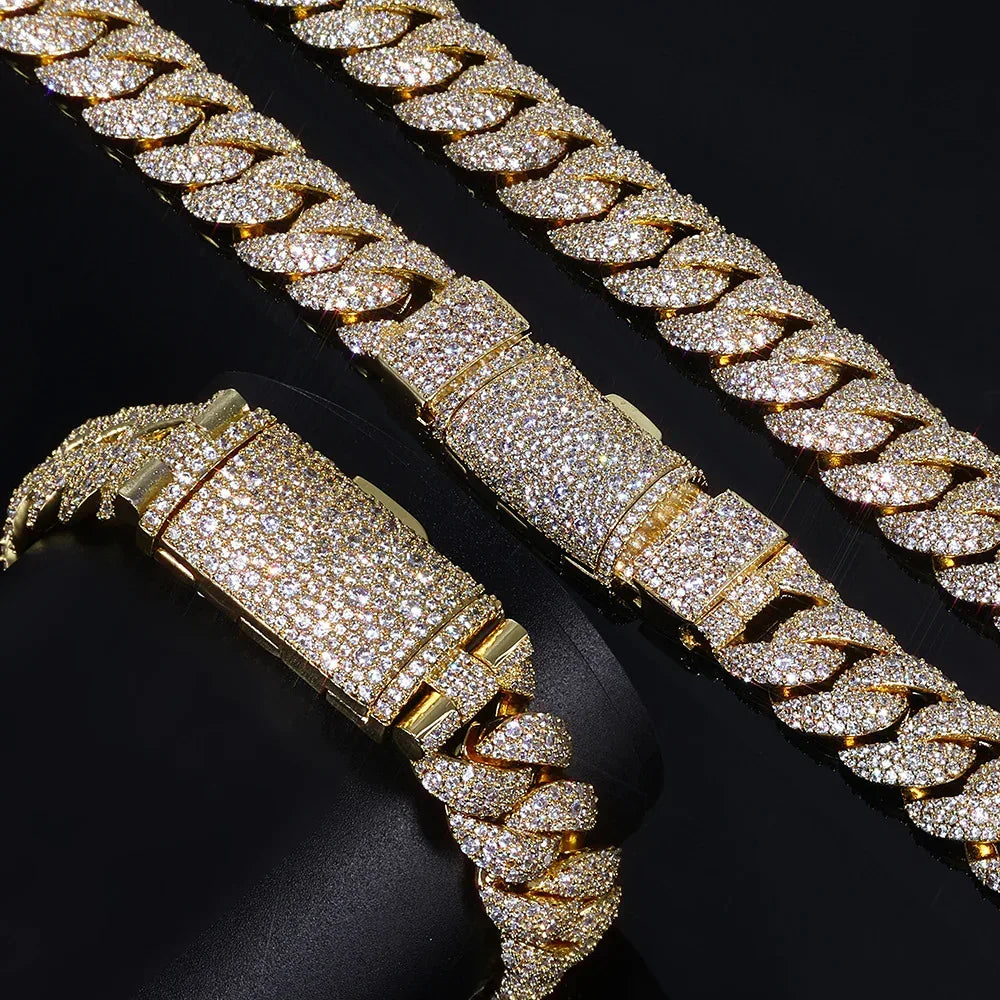 14mm Iced Out Cuban Chain Necklace Zircon Rapper - CaratixJewelry
