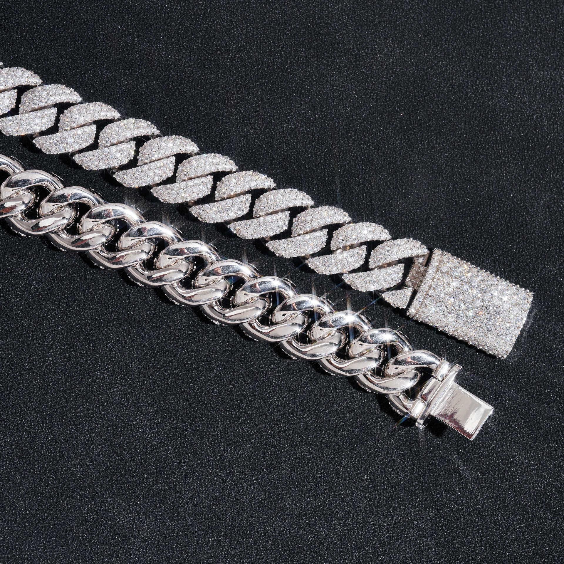 16mm Triple-Row Crescent Moissanite Cuban Link Chain – S925 Sterling Silver Iced-Out Hip Hop Men’s Streetwear Necklace - CaratixJewelry
