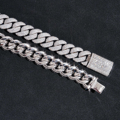16mm Triple-Row Crescent Moissanite Cuban Link Chain – S925 Sterling Silver Iced-Out Hip Hop Men’s Streetwear Necklace - CaratixJewelry