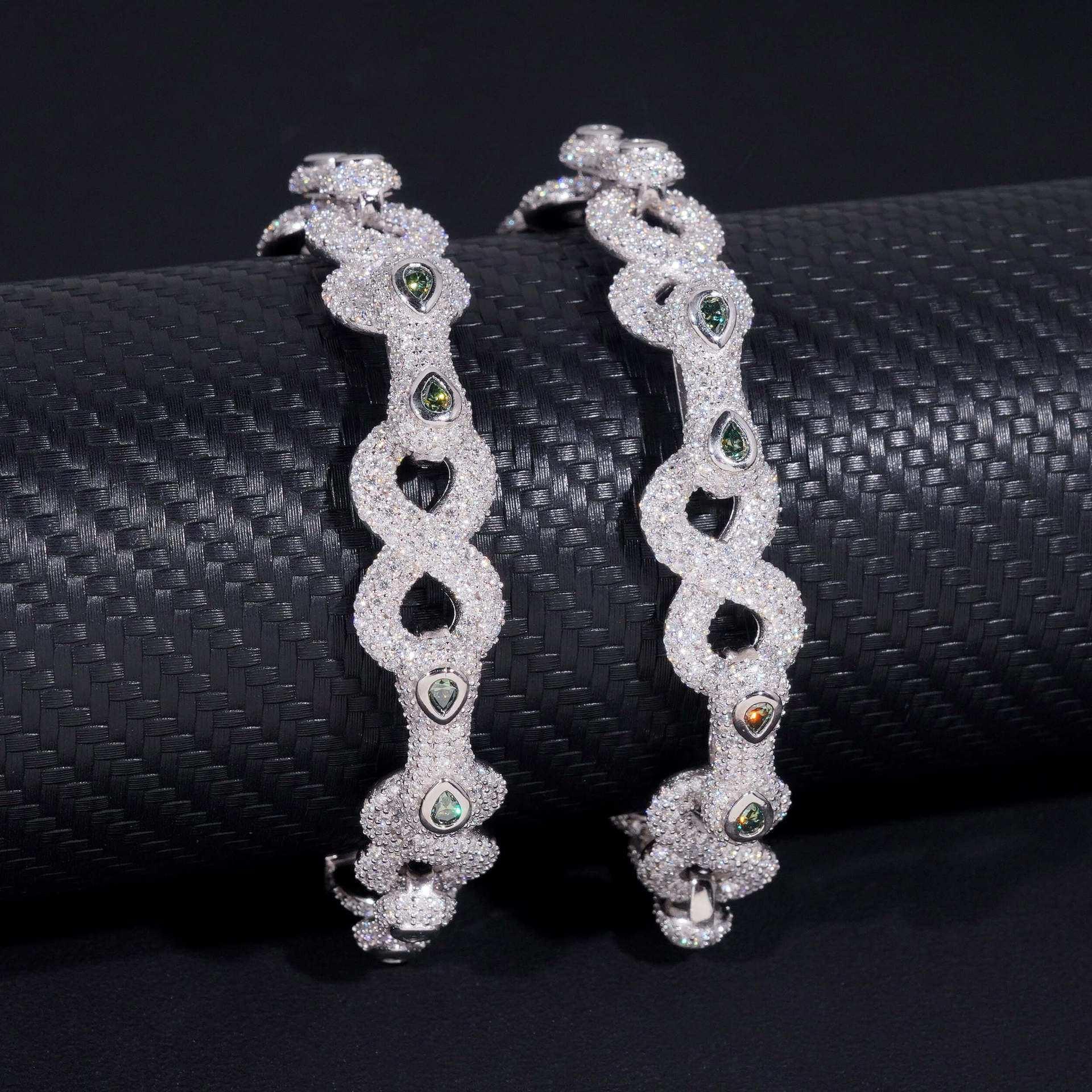 13mm Moissanite Figure-Eight Bracelet | S925 Silver Iced Out Hip Hop Jewelry - CaratixJewelry