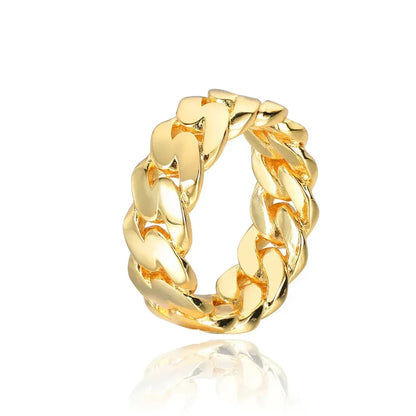 8mm Polished Cuban Link Ring with 18K Gold Plating for Men | Trendy Hip Hop Jewelry | Caratix Jewelry - CaratixJewelry