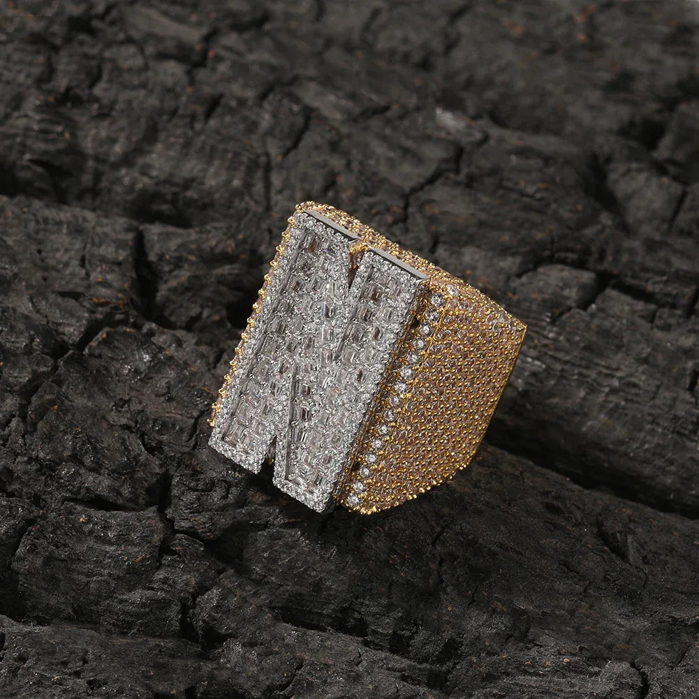 Custom Men's S925 Silver Moissanite Ring | Initial & Number Iced Out Band | Caratix