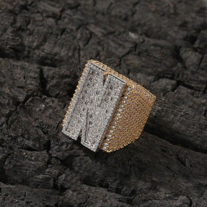 Custom Men's S925 Silver Moissanite Ring | Initial & Number Iced Out Band | Caratix