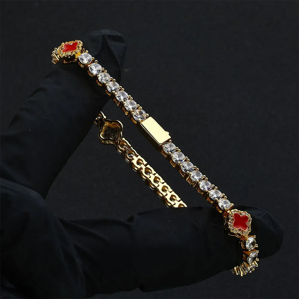 4mm S925 Sterling Silver Moissanite Clover Bracelet | VVS Moissanite Tennis Chain | High-End Gold Chain Rapper Aesthetic | Caratix - CaratixJewelry