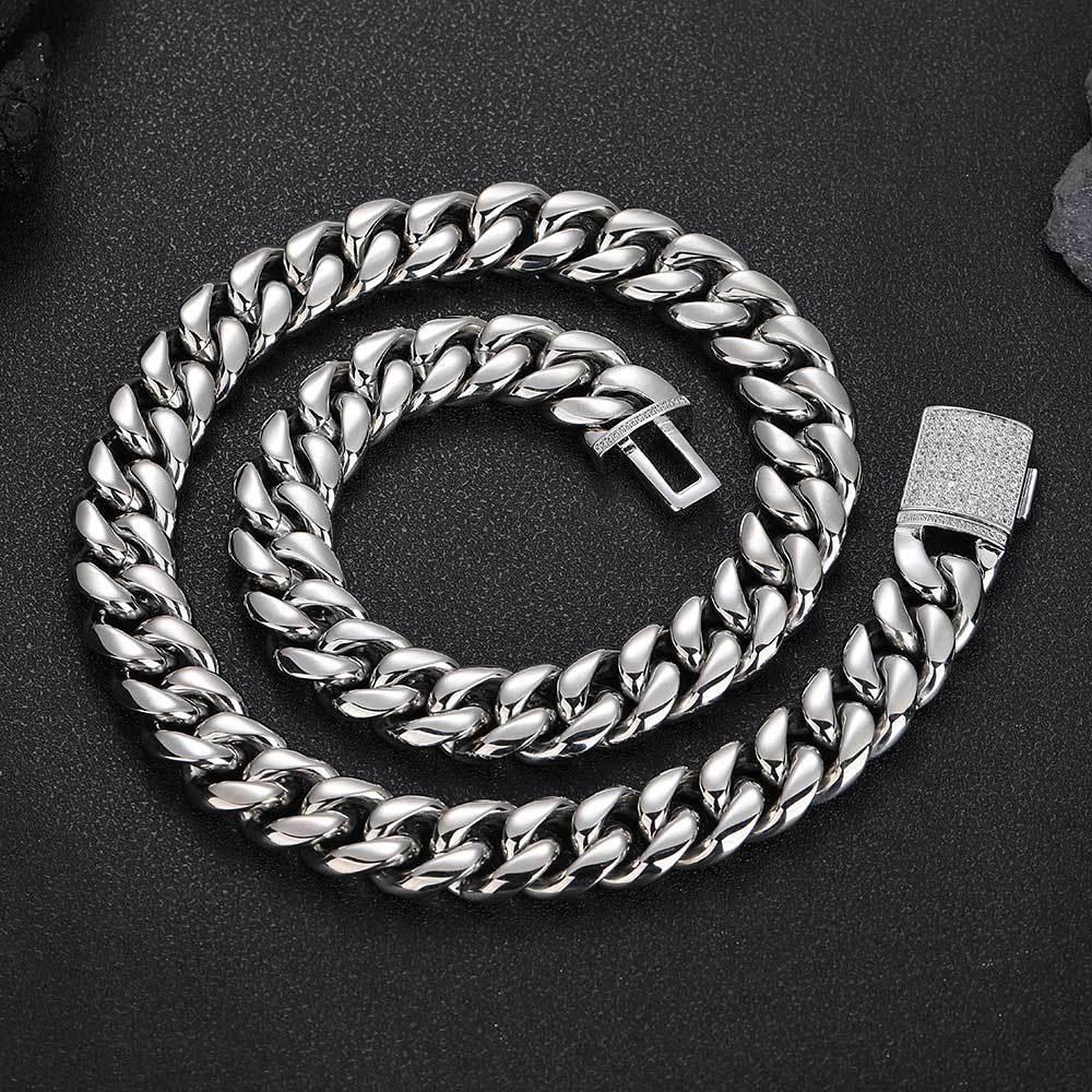 Stainless Steel Miami Cuban Chain Zircon Necklace with Flip Lock for Men | Caratix Jewelry - CaratixJewelry