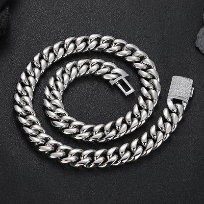 Stainless Steel Miami Cuban Chain Zircon Necklace with Flip Lock for Men | Caratix Jewelry - CaratixJewelry