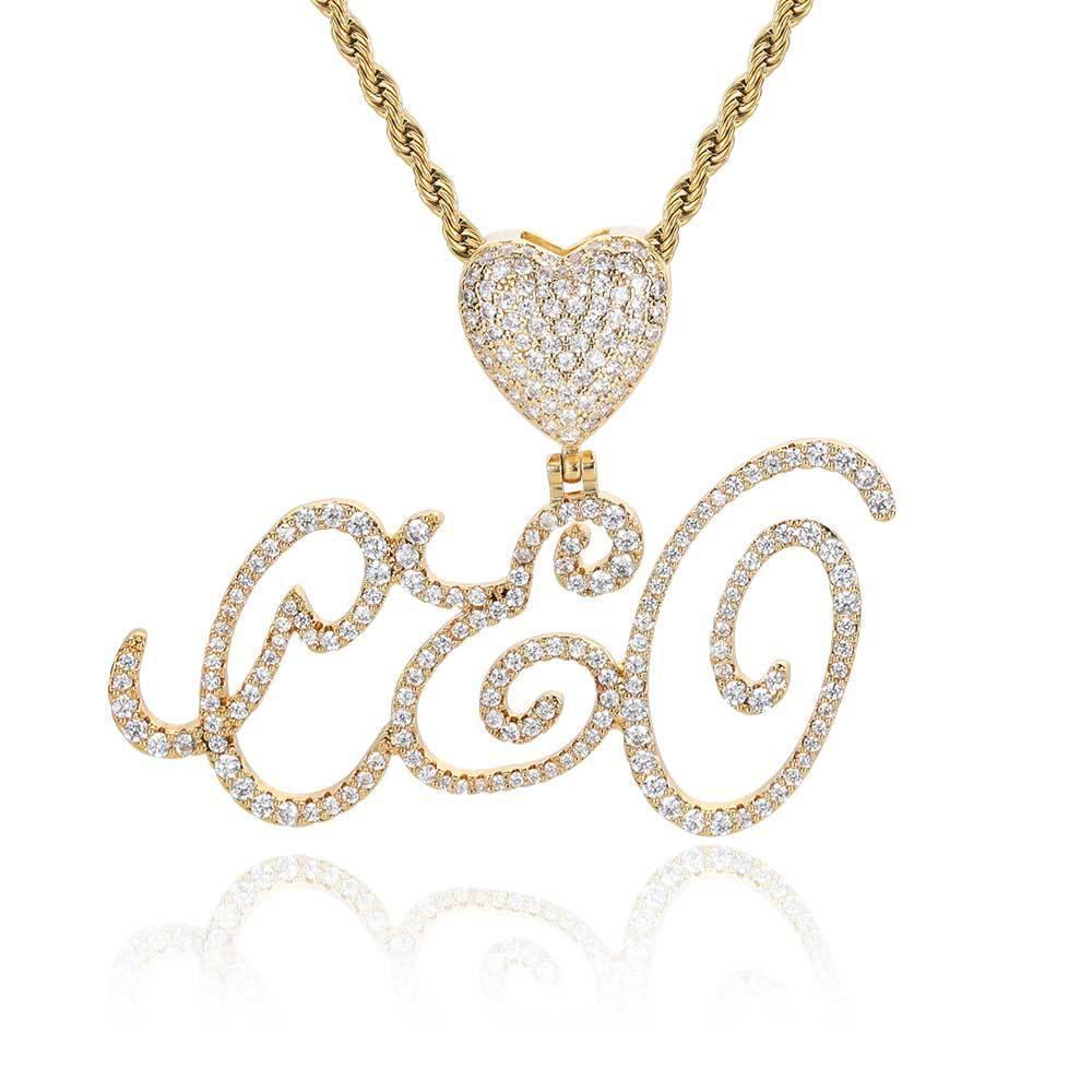 Heart Lock Calligraphy Letter Pendant Necklace with Zircon Stones for Men and Women | Caratix Jewelry - CaratixJewelry