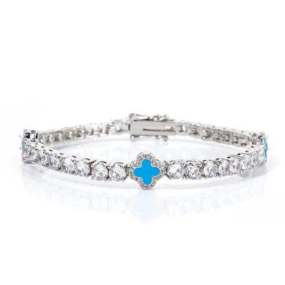 Custom S925 Silver Enamel Clover Bracelet | Chic Gold Chain Rapper Style Accents | Caratix - CaratixJewelry