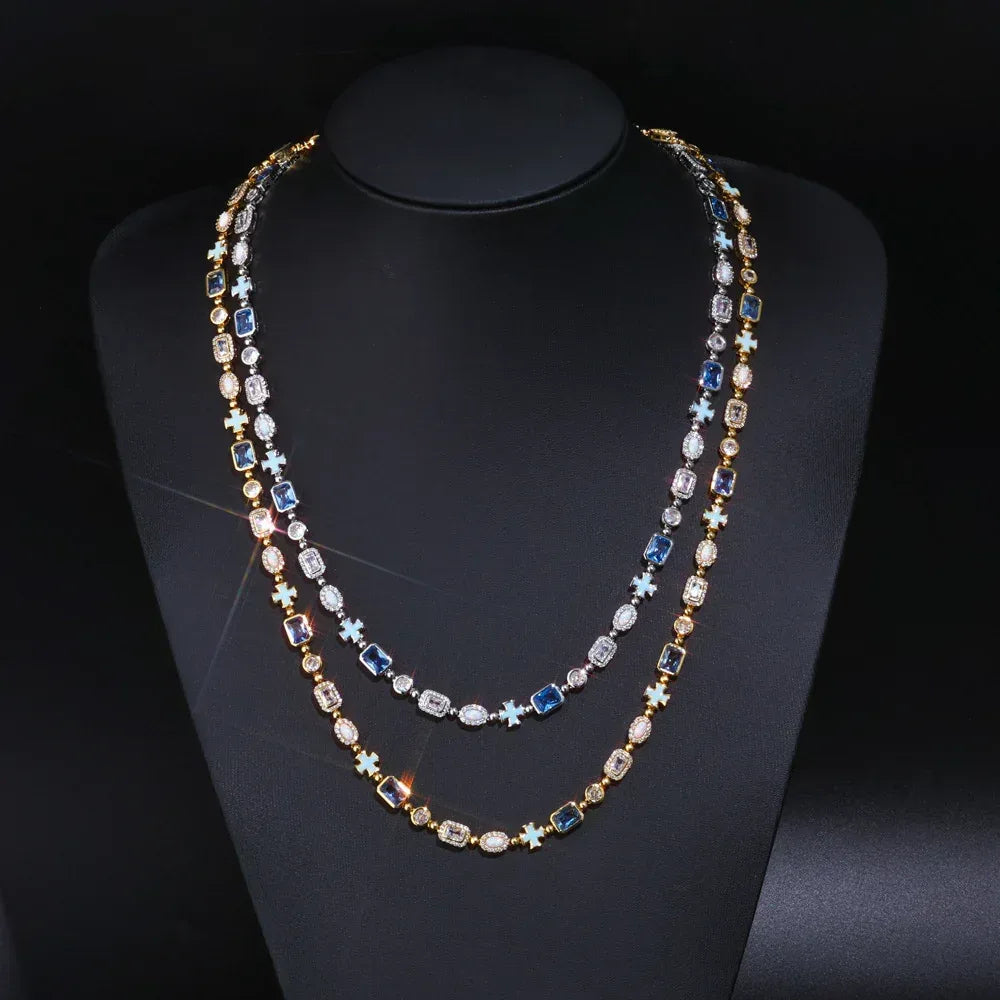 Custom 6mm Opal & Color Gemstone Necklace | Enamel Cross Hip Hop Jewelry | Caratix - CaratixJewelry