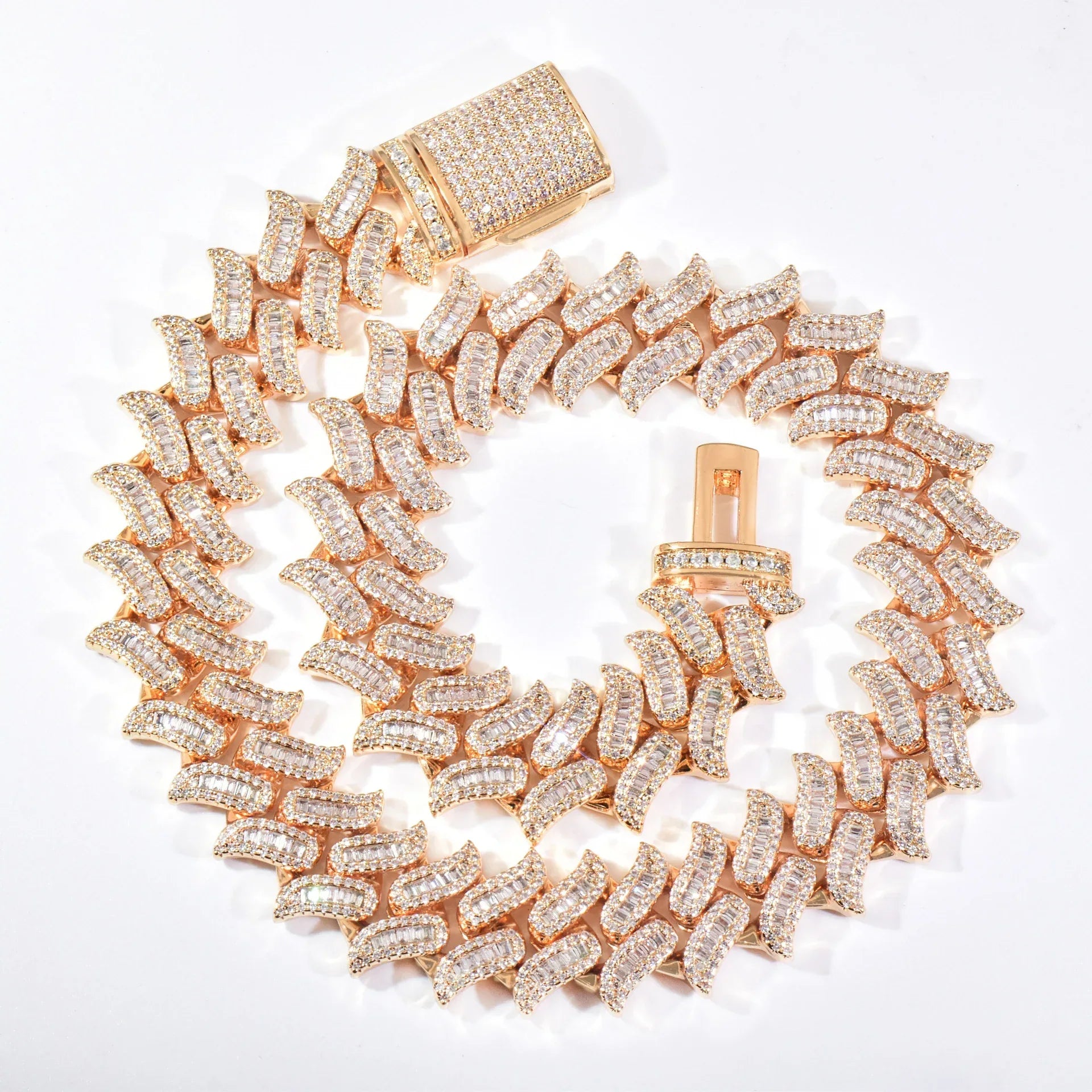 15mm Beard Step Cut Cuban Chain Necklace with Copper & Zircon - CaratixJewelry