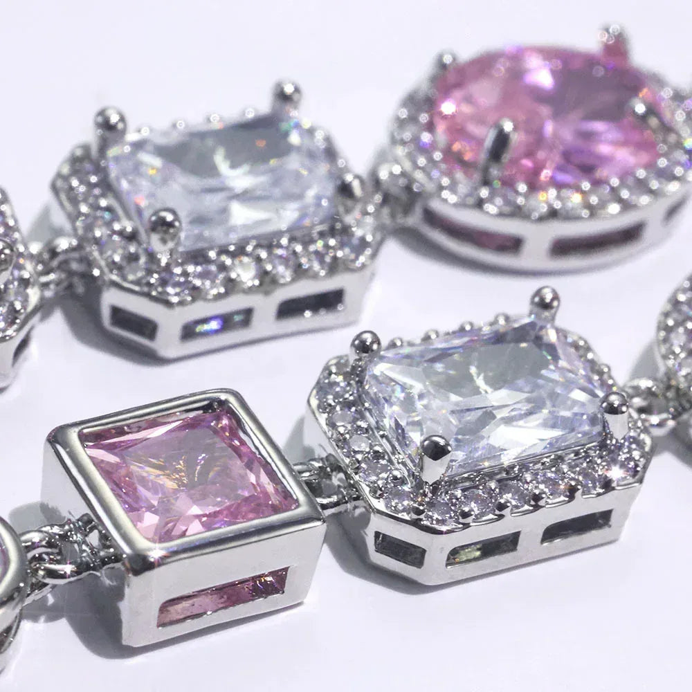 Custom 10mm Pink Gemstone Chain Bracelet Zircon Hip Hop Jewelry | Caratix Jewelry - CaratixJewelry
