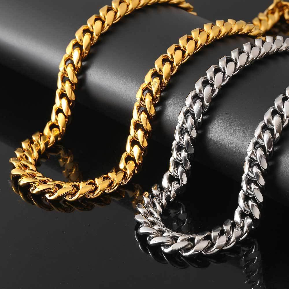 Gold Plated Stainless Steel Cuban Link Necklace with Classic Clasp for Men | Caratix Jewelry - CaratixJewelry