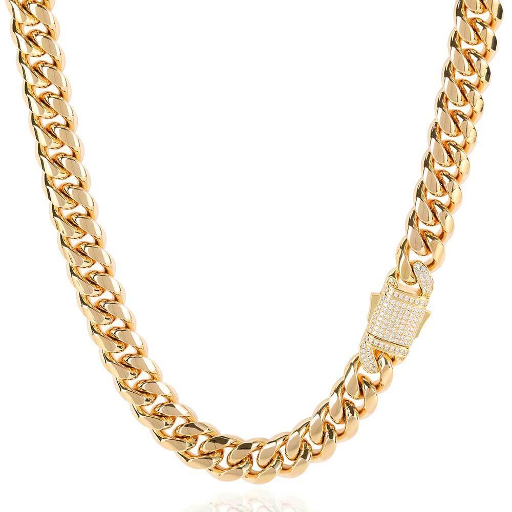 Cuban Chain Necklace with Zircon Stones and Spring Clasp for Men | Titanium Steel and Stainless Steel | Caratix Jewelry - CaratixJewelry