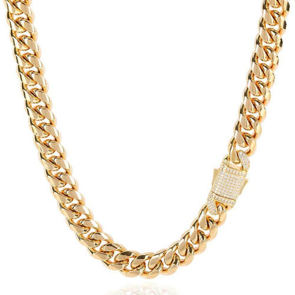 Cuban Chain Necklace with Zircon Stones and Spring Clasp for Men | Titanium Steel and Stainless Steel | Caratix Jewelry - CaratixJewelry