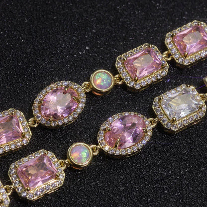Custom 10mm Pink Zircon & Opal Necklace | Vibrant Rapper Iced Out Chain | Caratix - CaratixJewelry