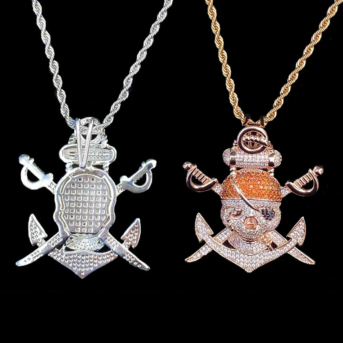 Iced Out Pirate Skull Pendant | Men's 5A CZ "Jolly Roger" Necklace - CaratixJewelry