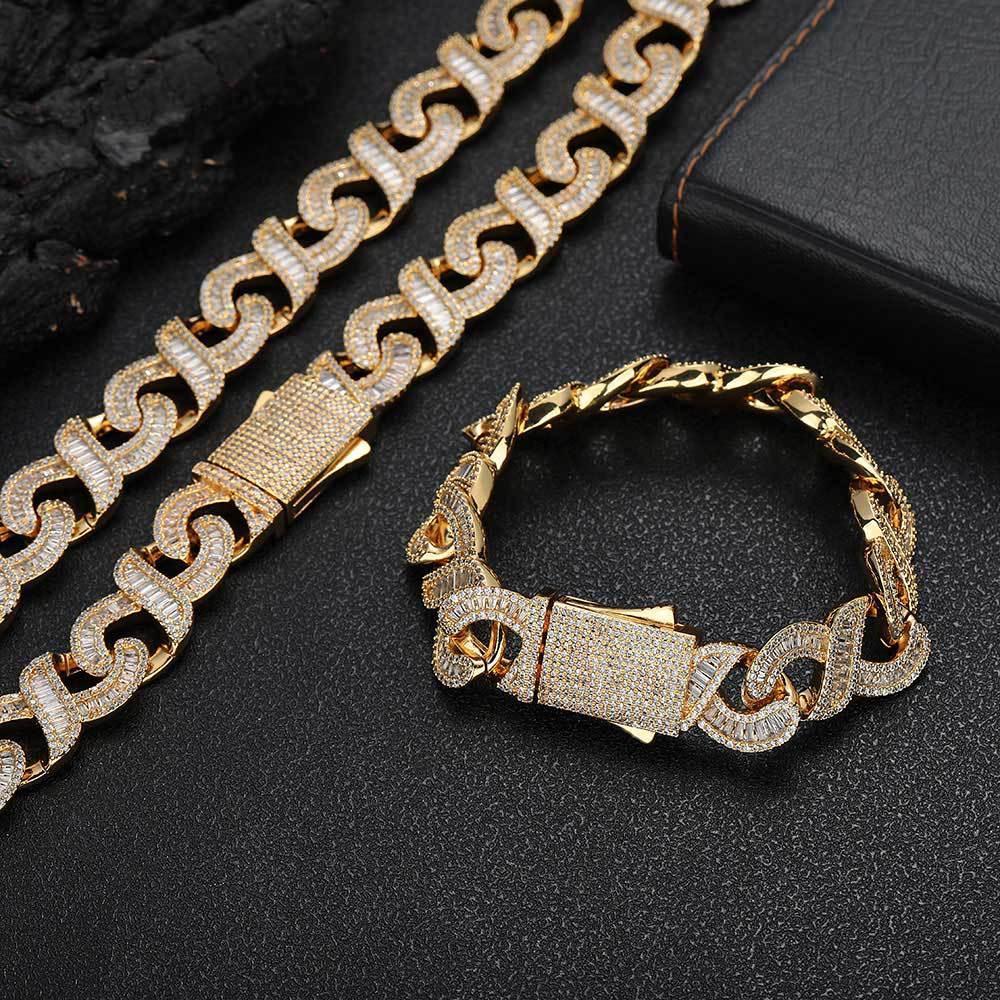 Infinity 8 Link Cuban Chain Bracelet with T-Shaped Zircon - CaratixJewelry