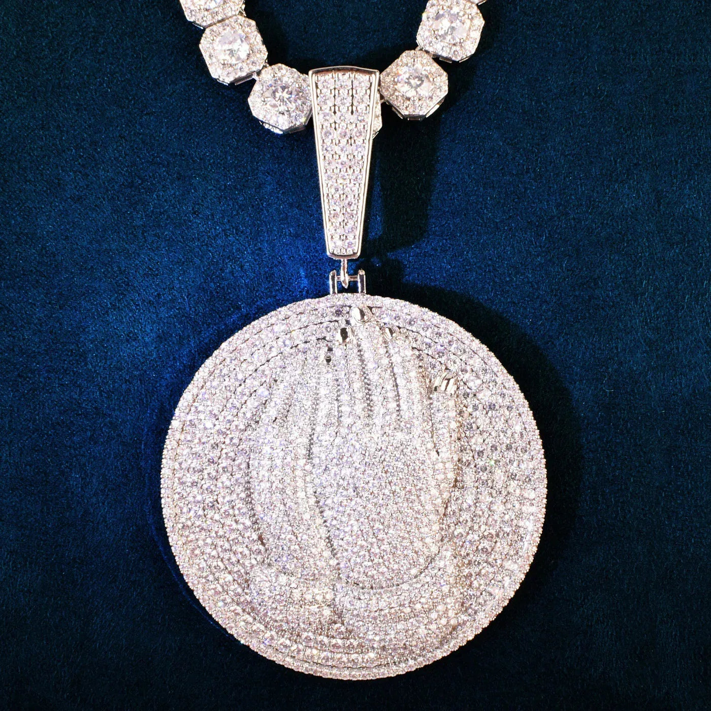 Double-Hand Disc Pendant Necklace | CZ Iced Out Hip Hop Streetwear Sweater Chain - CaratixJewelry
