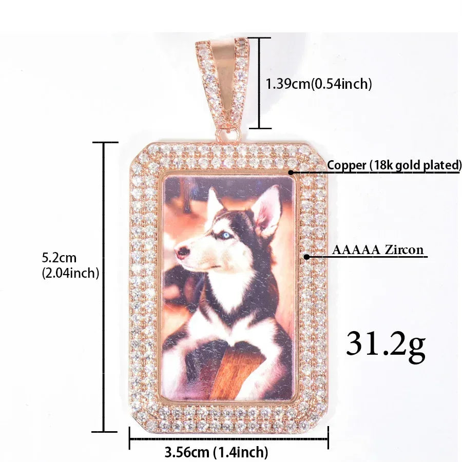 Dog Tag Photo Frame Pendant | CZ Iced Out DIY Custom Picture Hip Hop Necklace - CaratixJewelry