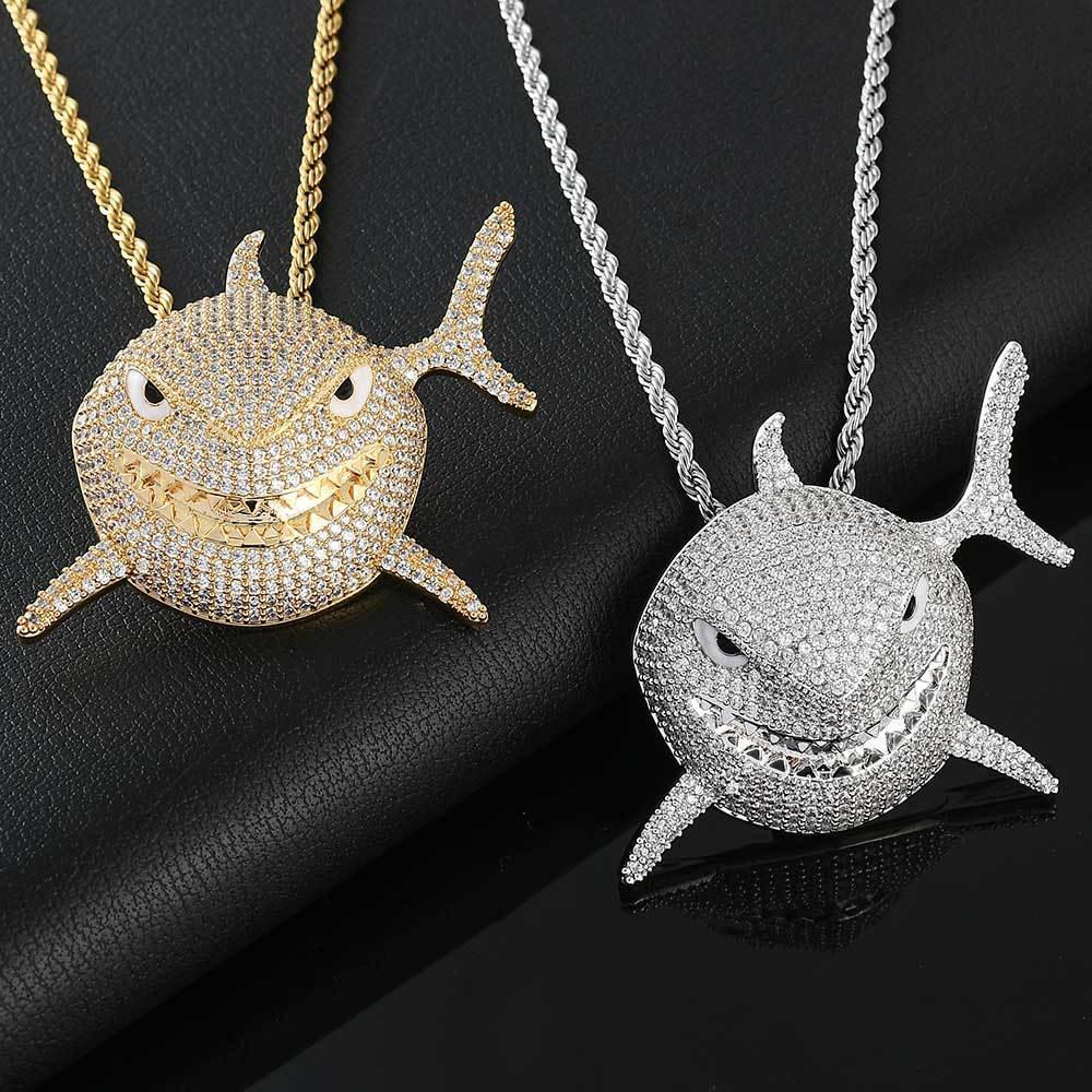Shark Pendant Necklace with Micro-Pave Zircon and Full Look for Men | Caratix Jewelry - CaratixJewelry