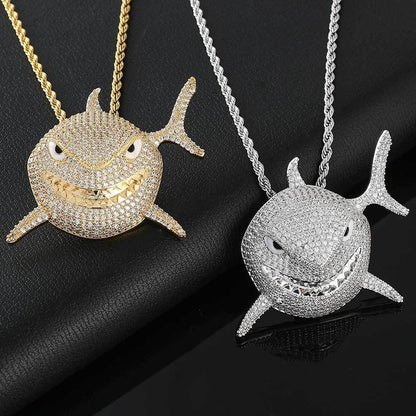 Shark Pendant Necklace with Micro-Pave Zircon and Full Look for Men | Caratix Jewelry - CaratixJewelry