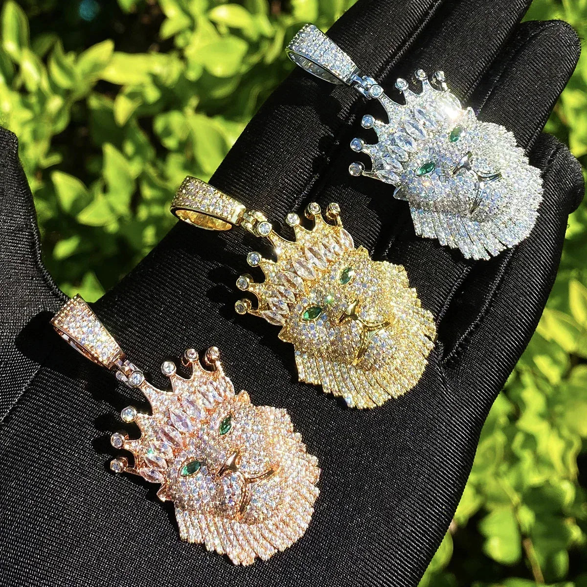 Iced Out Crowned Lion Head Pendant | Men's Real Copper CZ "King" Necklace - CaratixJewelry